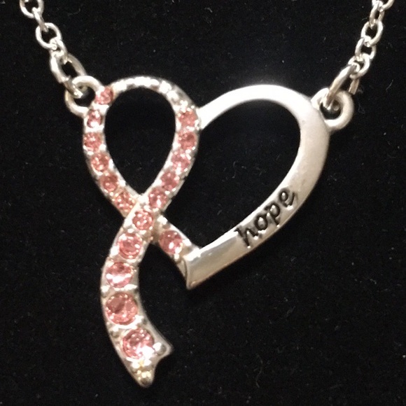 Avon Breast Cancer Heart Ribbon Necklace - Picture 2 of 3